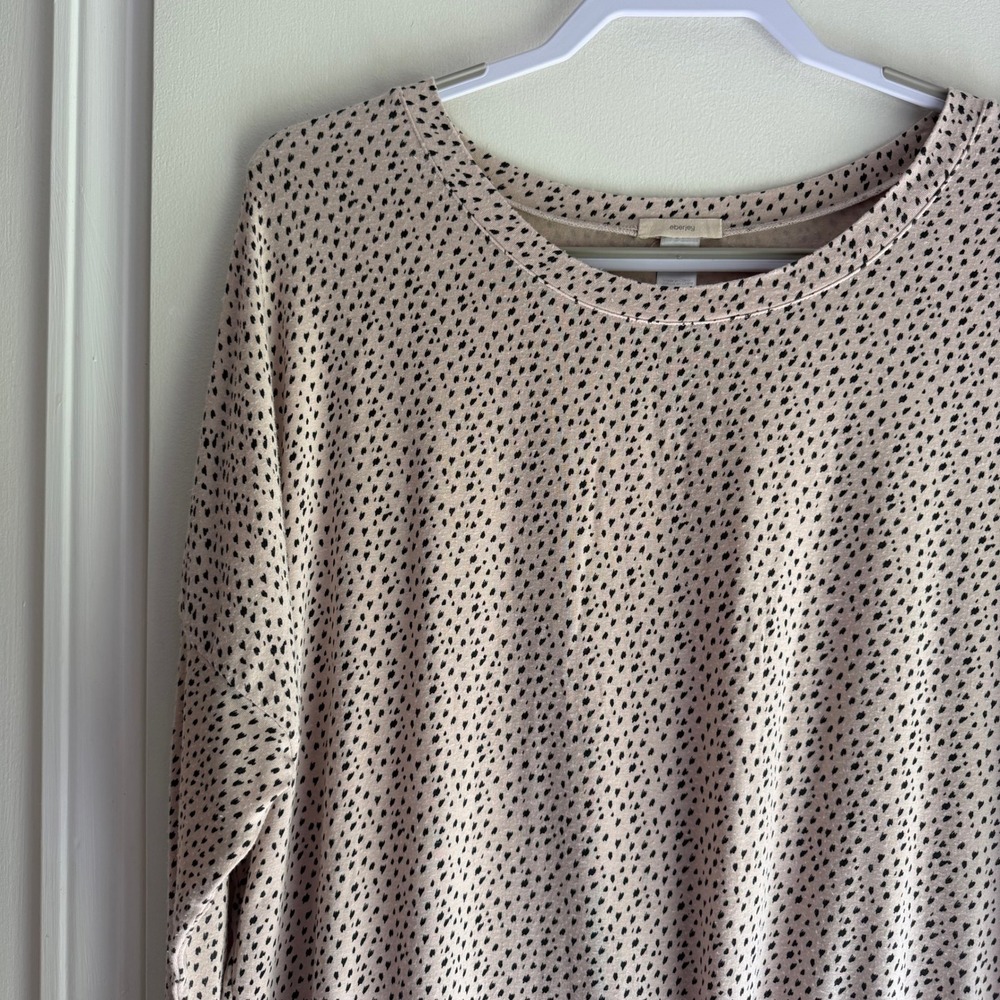 Eberjey Womens XS Tan Black Speckled Modal Long Sleeve Tie Hem Top Loungewear - Picture 2 of 8